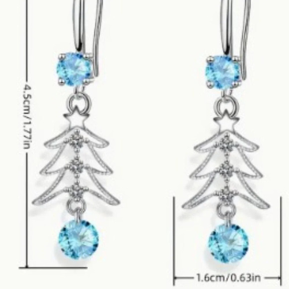 2 pairs! Christmas Tree Dangle Earrings - Synthetic Cubic Zirconia, Copper Mater - Picture 3 of 4